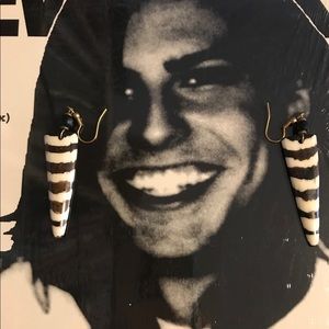 carved wooden vintage zebra style earrings